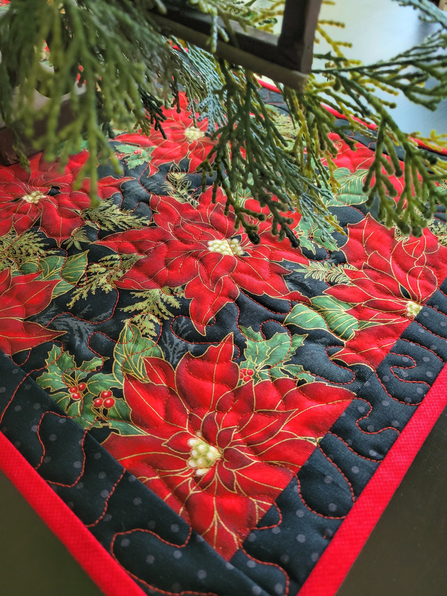 Handmade Poinsettia Table Runner