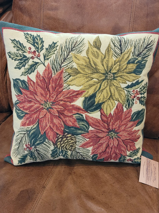 Vintage Tapestry Poinsettia Throw Pillow