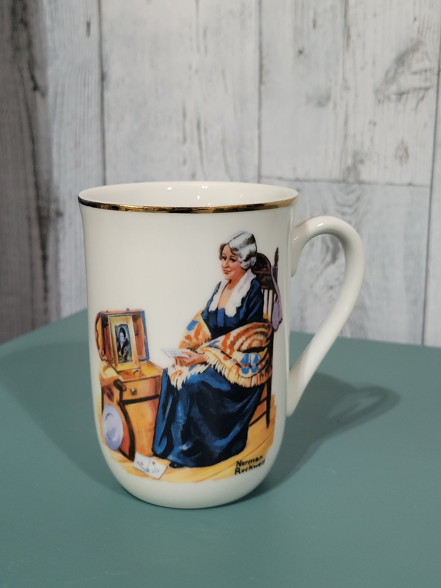 Vintage Norman Rockwell Mugs with Gold Rims