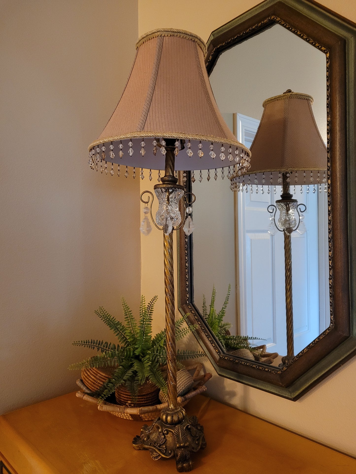 Vintage Candlestick Lamp with Crystal Details