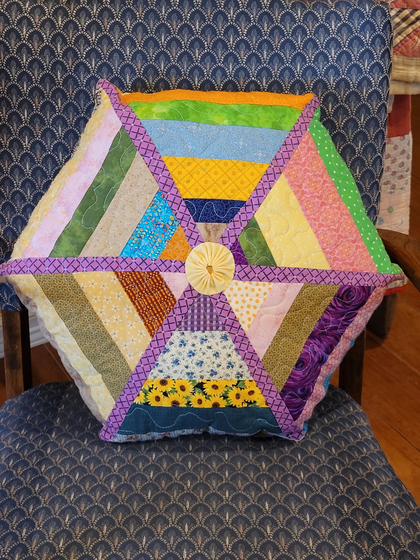 Hexie Pillow with Purple Accents