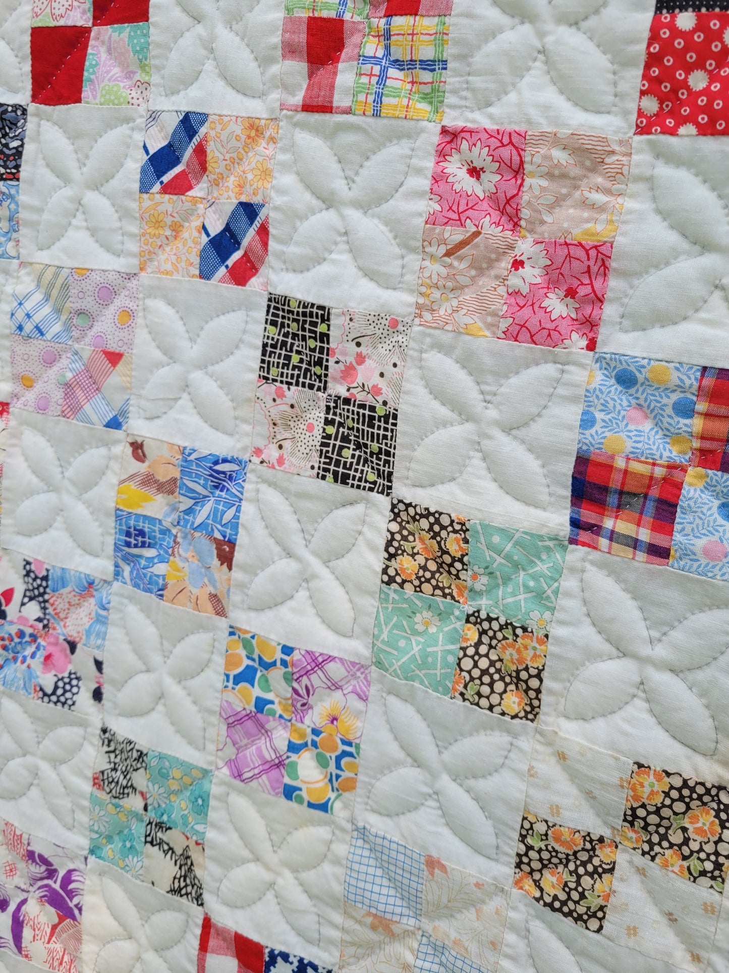 Hand-Quilted Antique 4-Patch Quilt