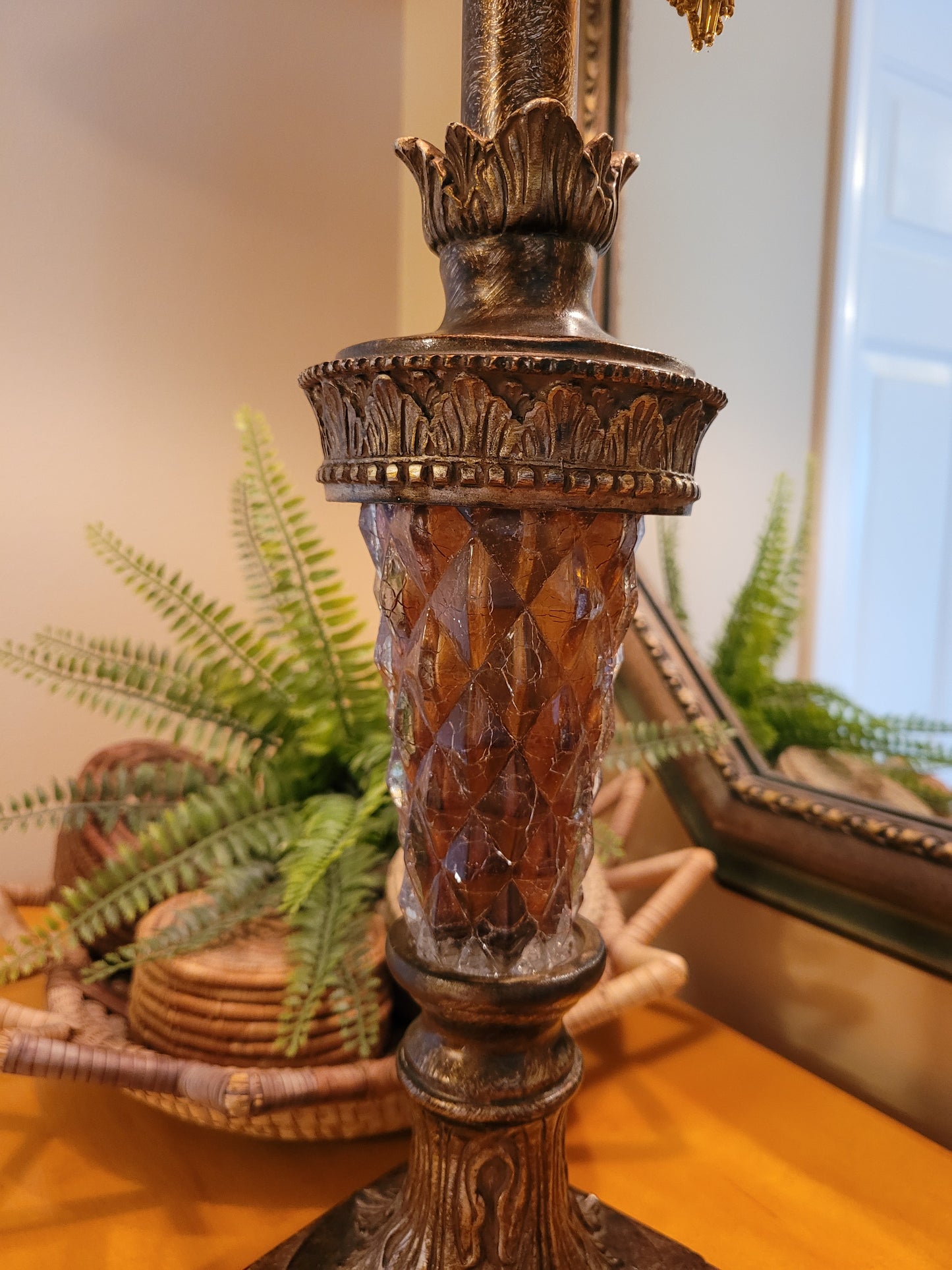 Vintage Console Lamp with Bamboo Shade