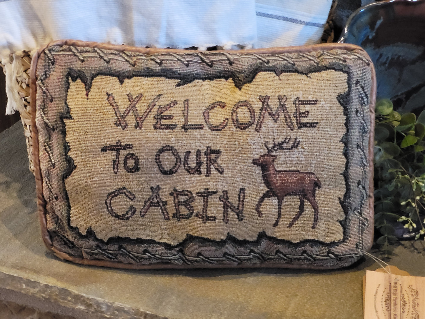 Welcome to Our Cabin Vintage Tapestry Pillow