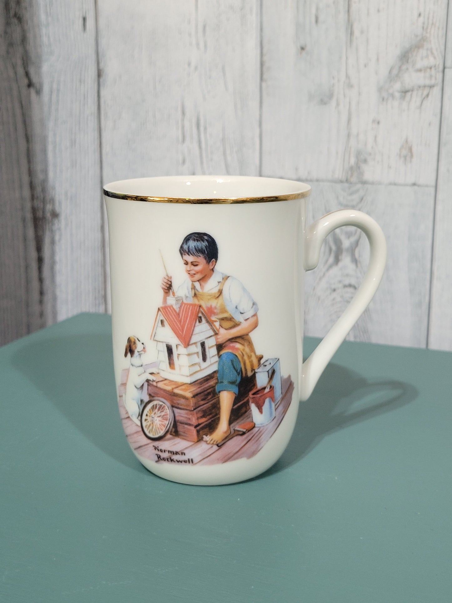 Vintage Norman Rockwell Mugs with Gold Rims