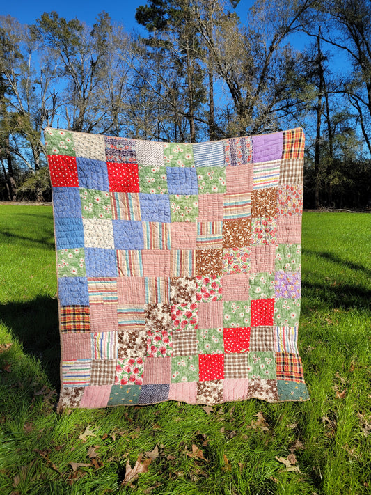 Vintage Feedsack Patchwork Quilt