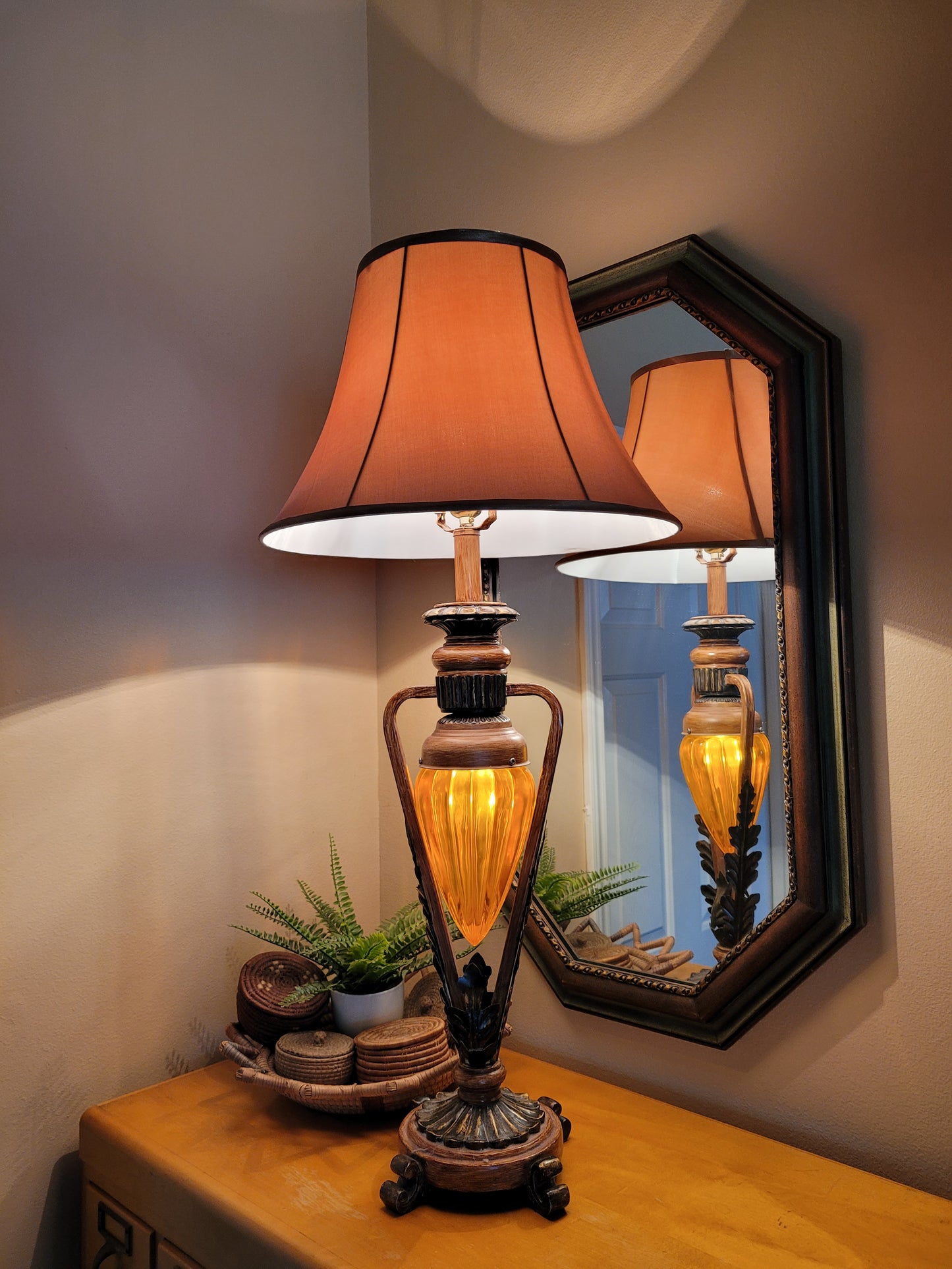 Vintage Table Lamp with Amber Pendant