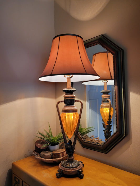 Vintage Table Lamp with Amber Pendant