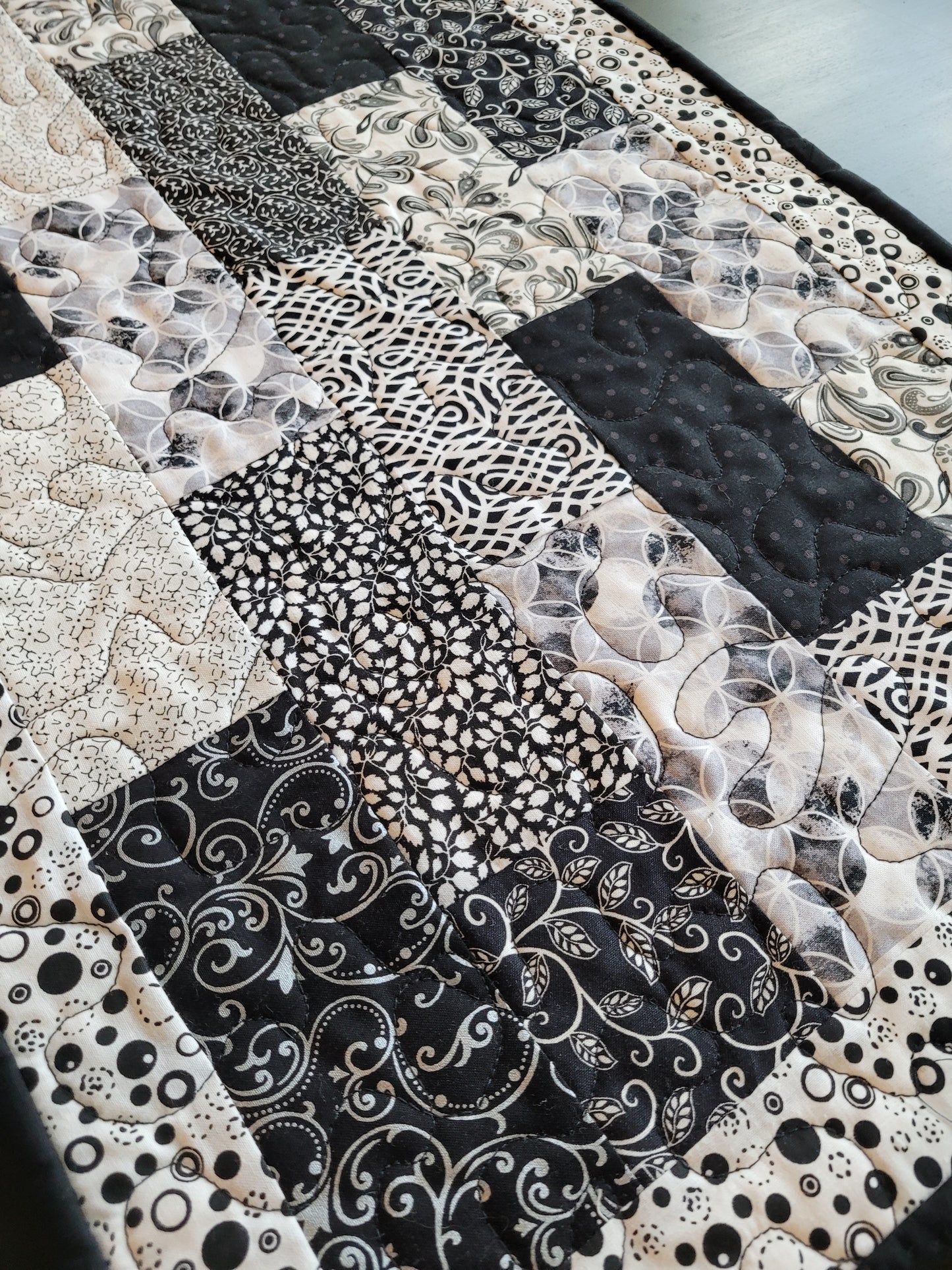 Handmade Black and White Table Runner