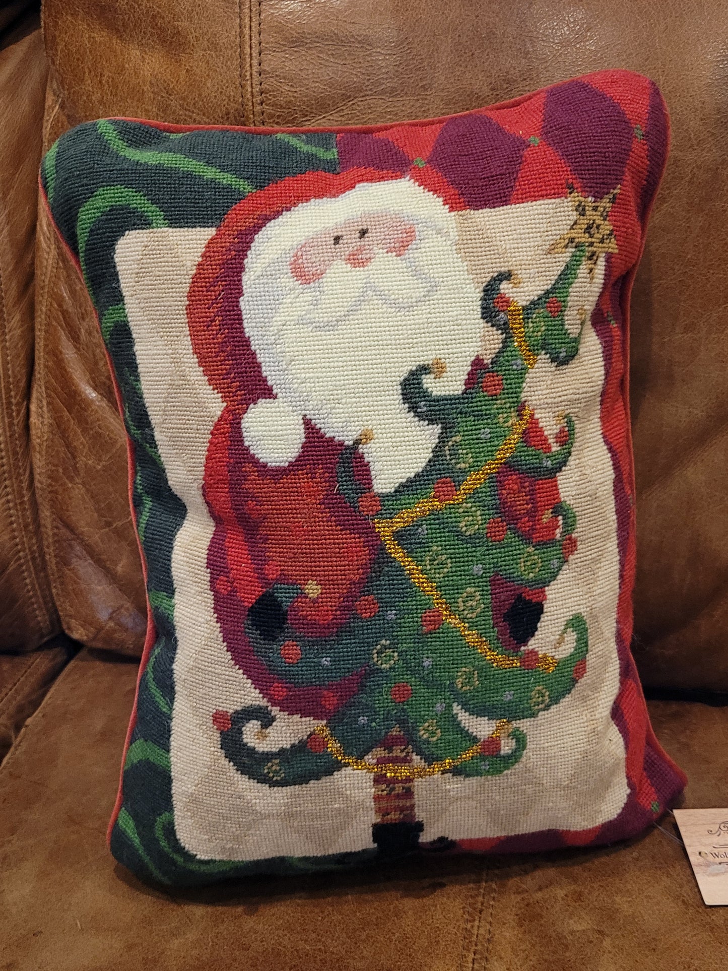 Vintage Tapestry Santa Throw Pillow