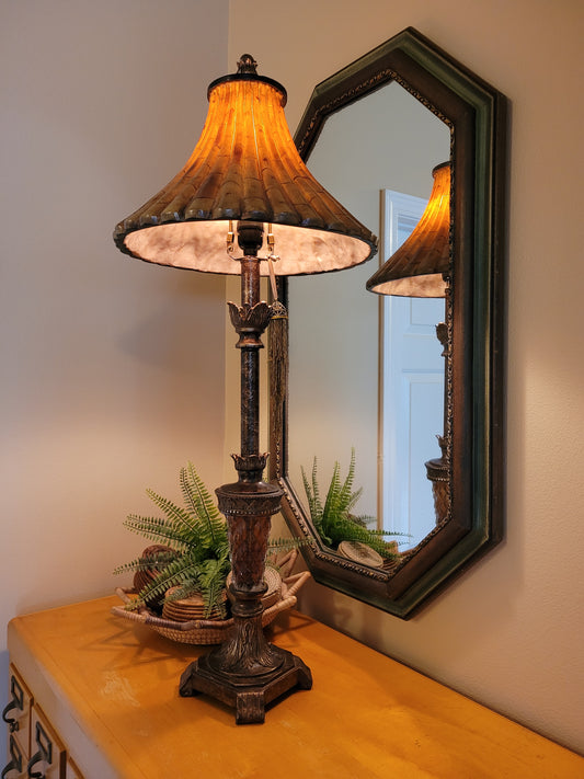 Vintage Console Lamp with Bamboo Shade