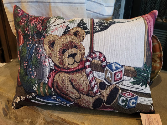 Vintage Teddy Bear Christmas Pillow