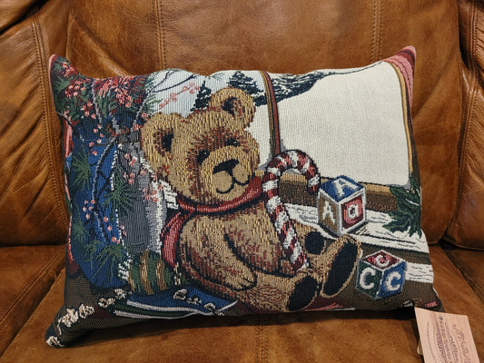 Vintage Tapestry Teddy Bear Throw Pillow