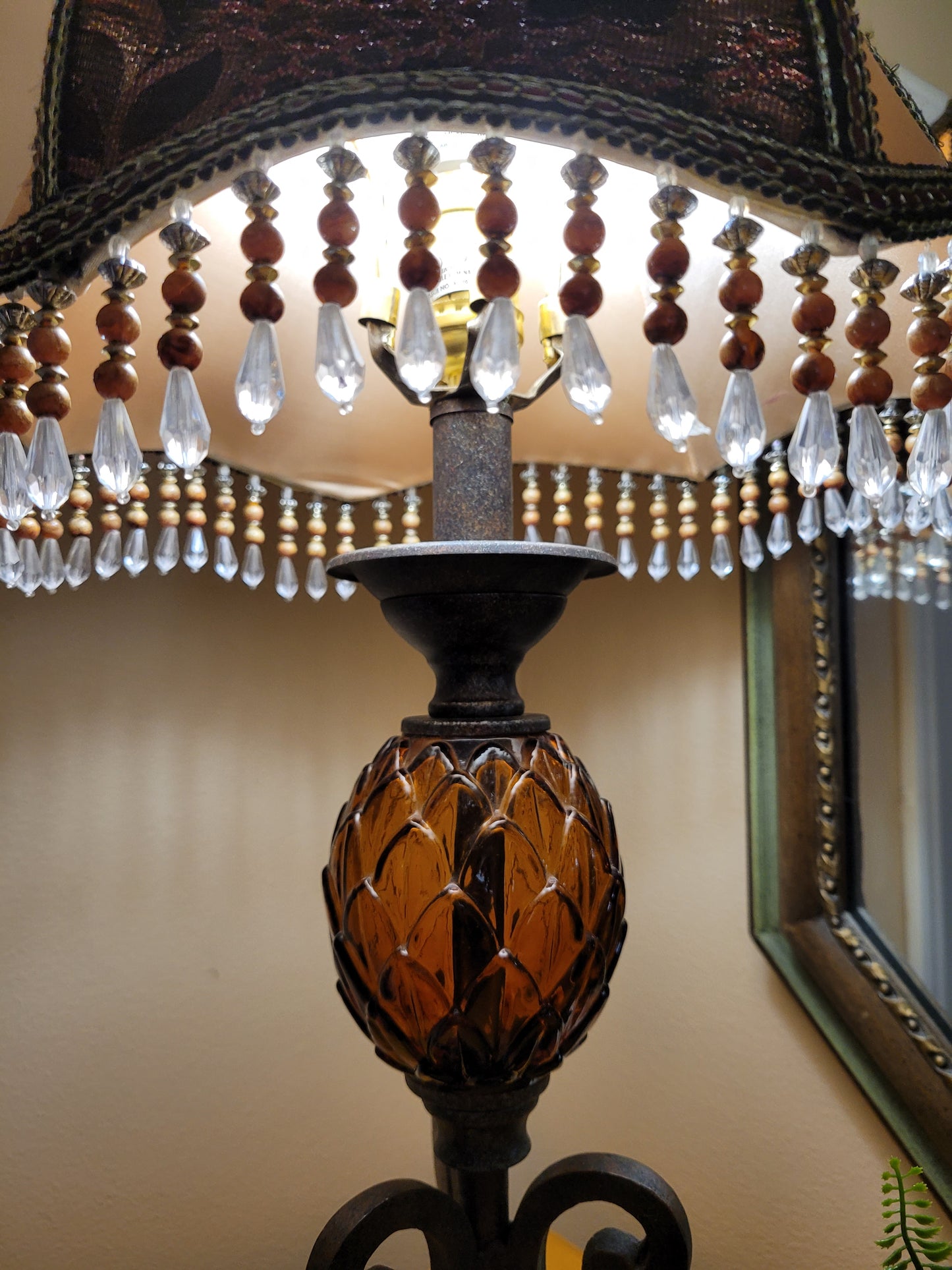 Vintage Table Lamp with Brocade Shade