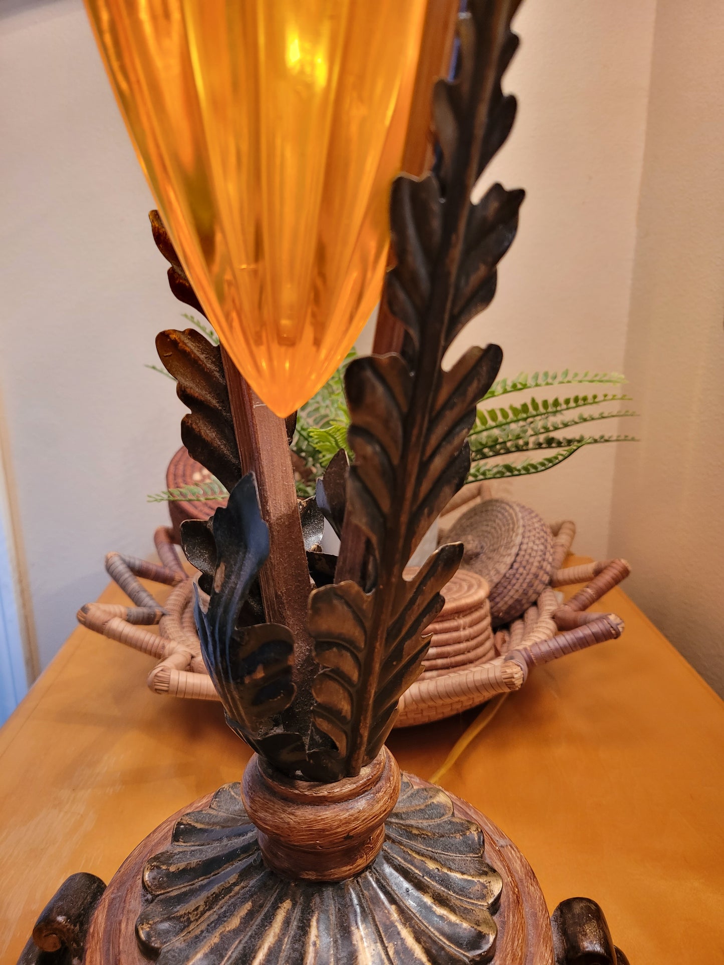 Vintage Table Lamp with Amber Pendant