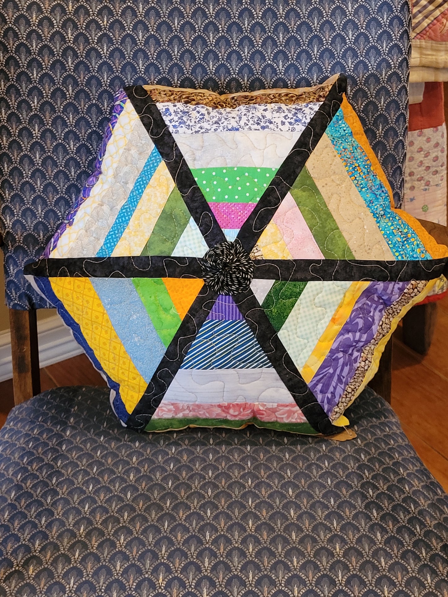 Hexie Pillow with Black Accents