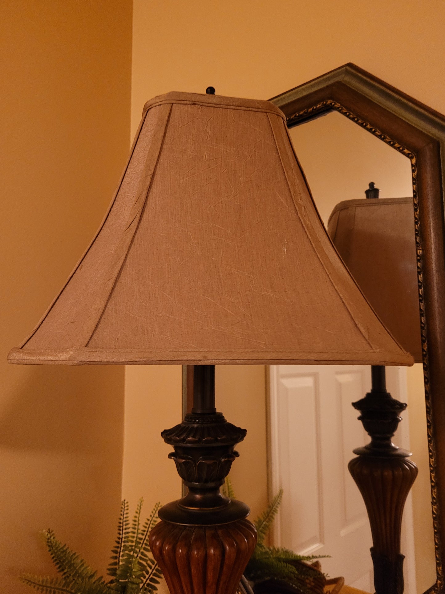 Vintage Bronze and Wood Pedestal Lamp