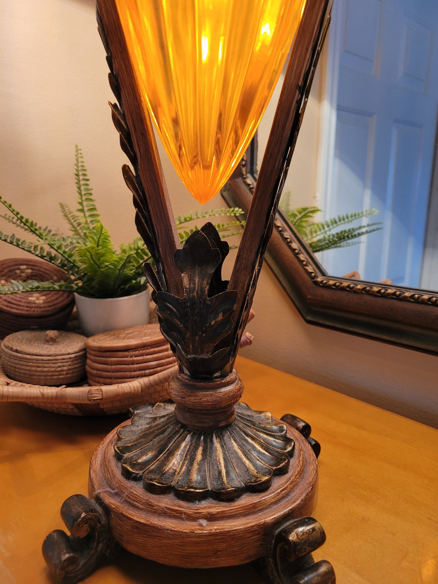 Vintage Table Lamp with Amber Pendant