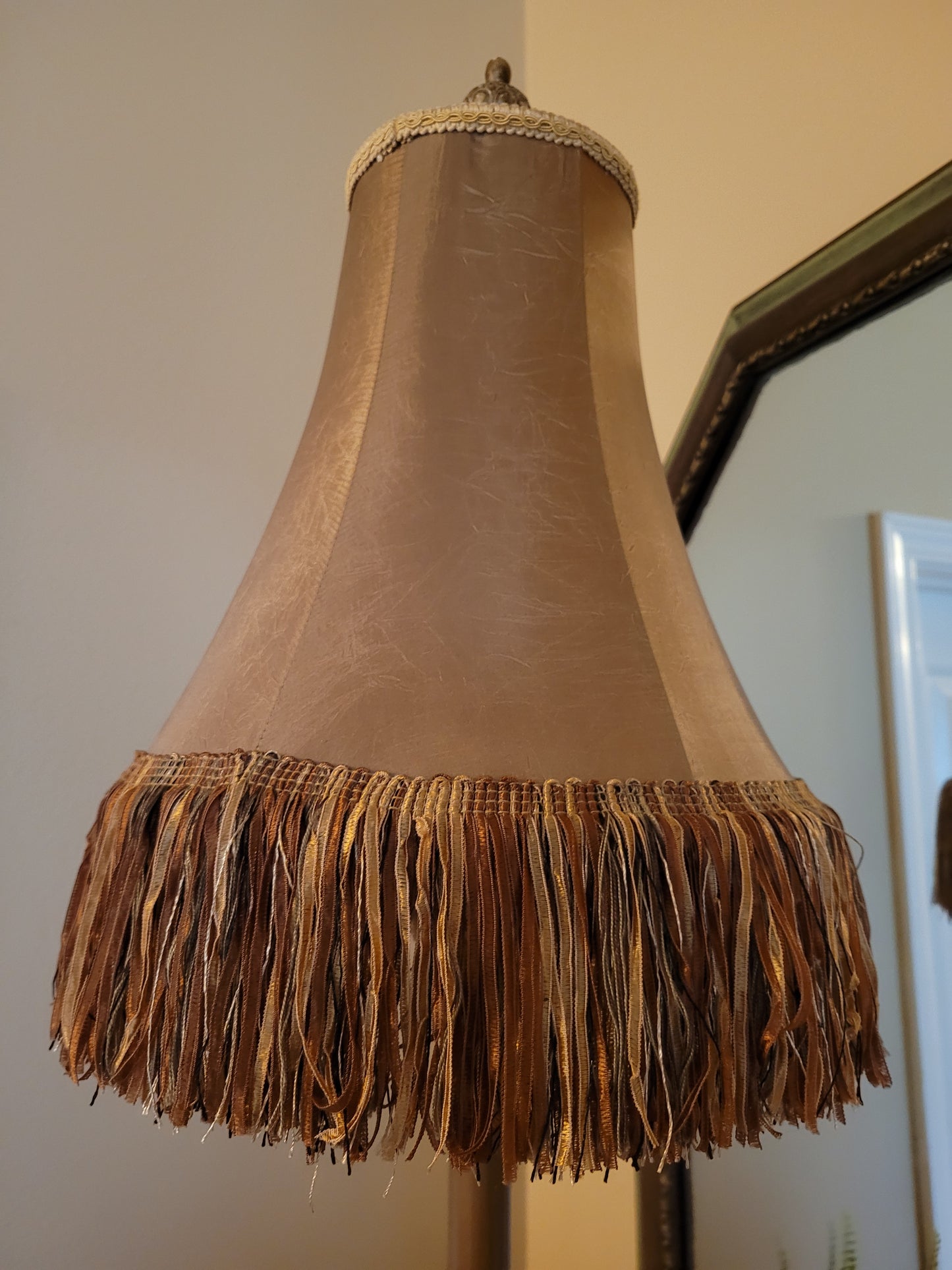 Vintage console lamp with fringed shade