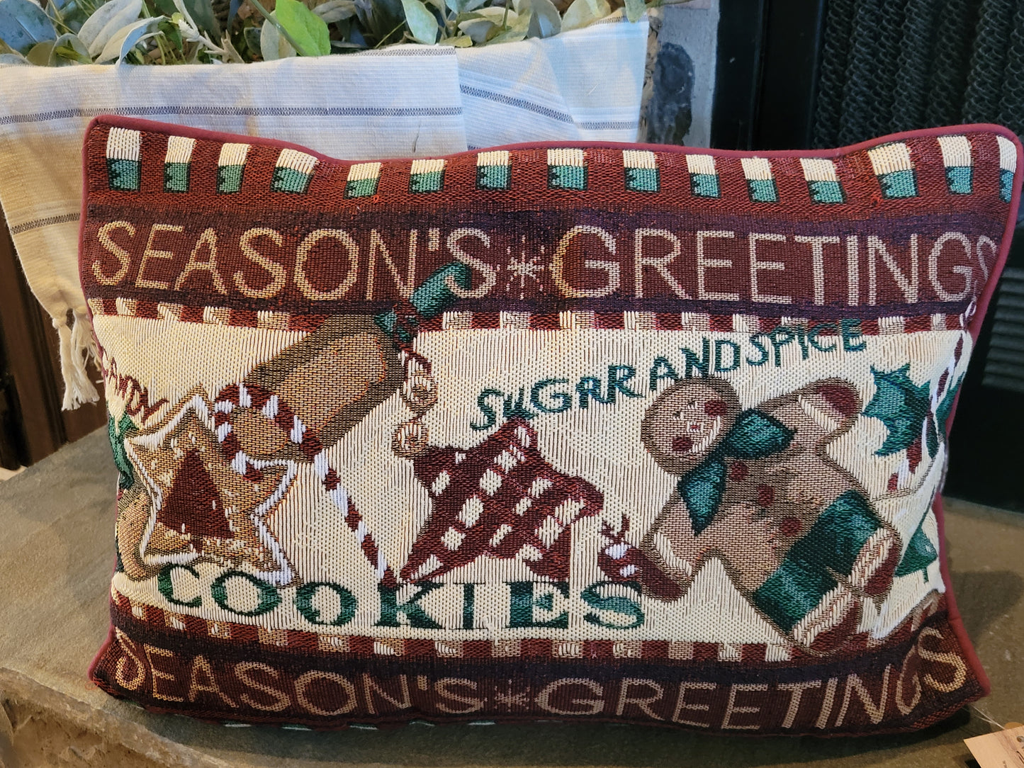 Season's Greetings Vintage Tapestry Pillow