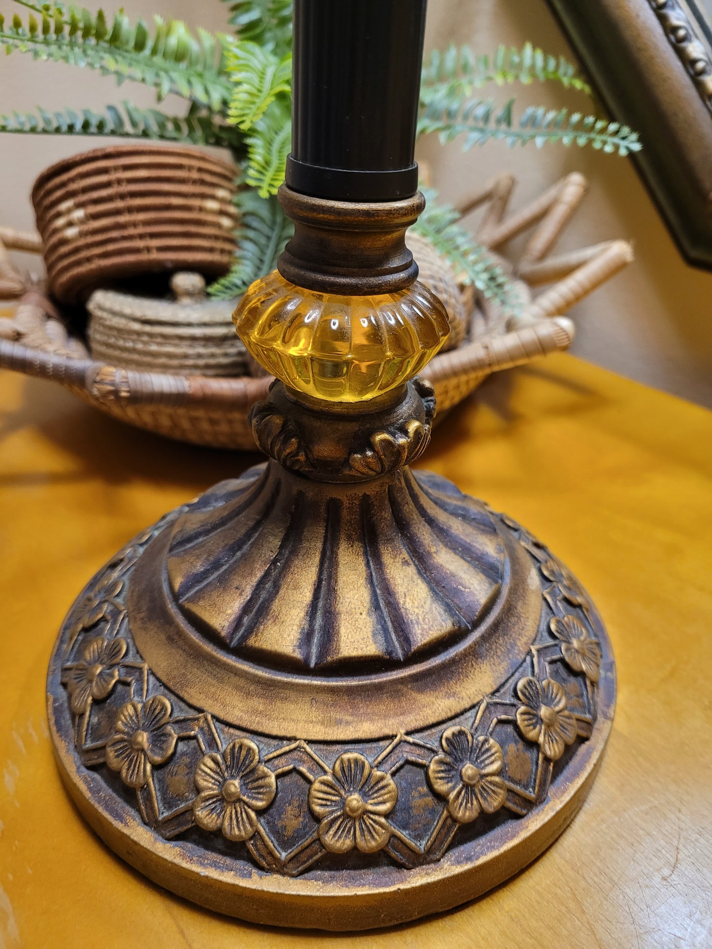 Vintage Candlestick Lamp with Beaded Shade