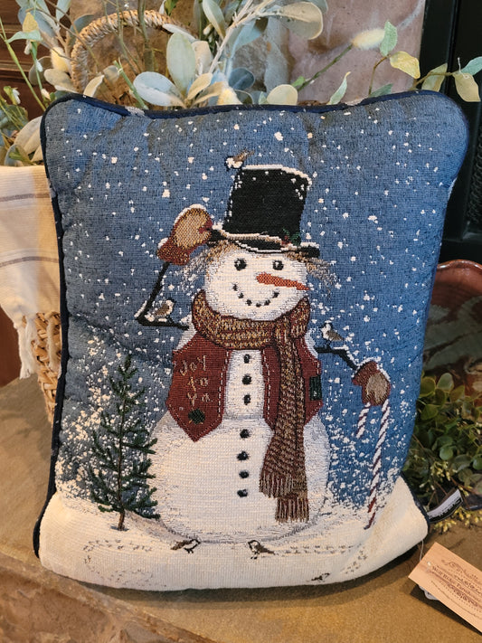Vintage Tapestry Snowman Pillow