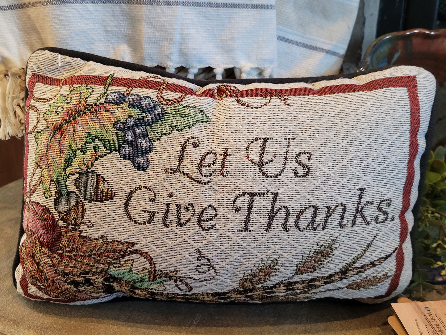 Give Thanks Vintage Tapestry Pillow