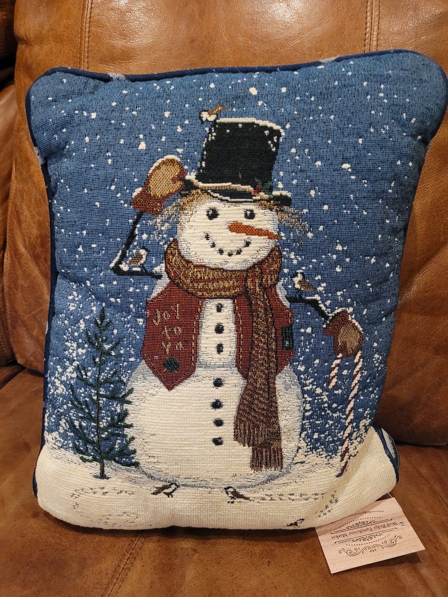 Vintage Tapestry Snow Man Pillow