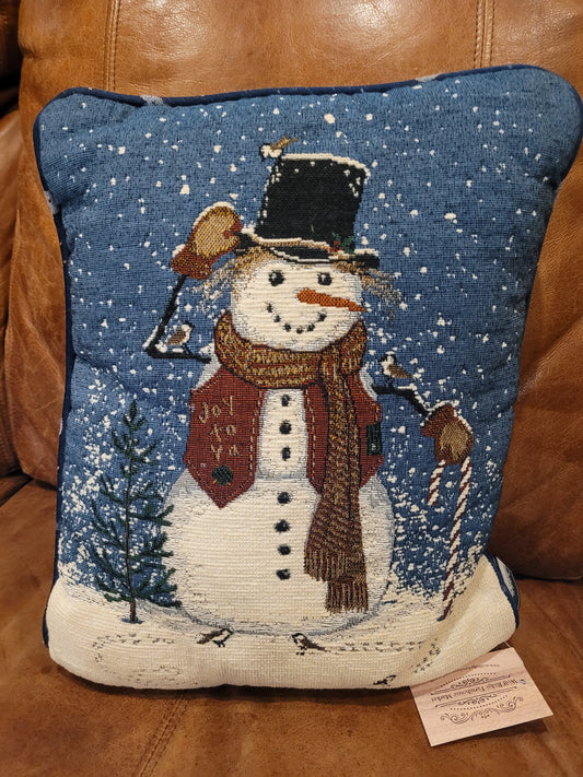 Vintage Tapestry Snow Man Pillow