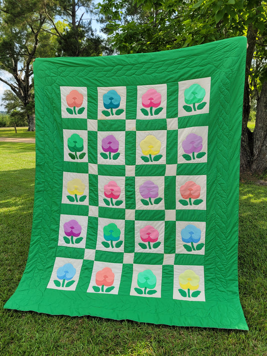 Antique Hand-Quilted Floral Applique Quilt
