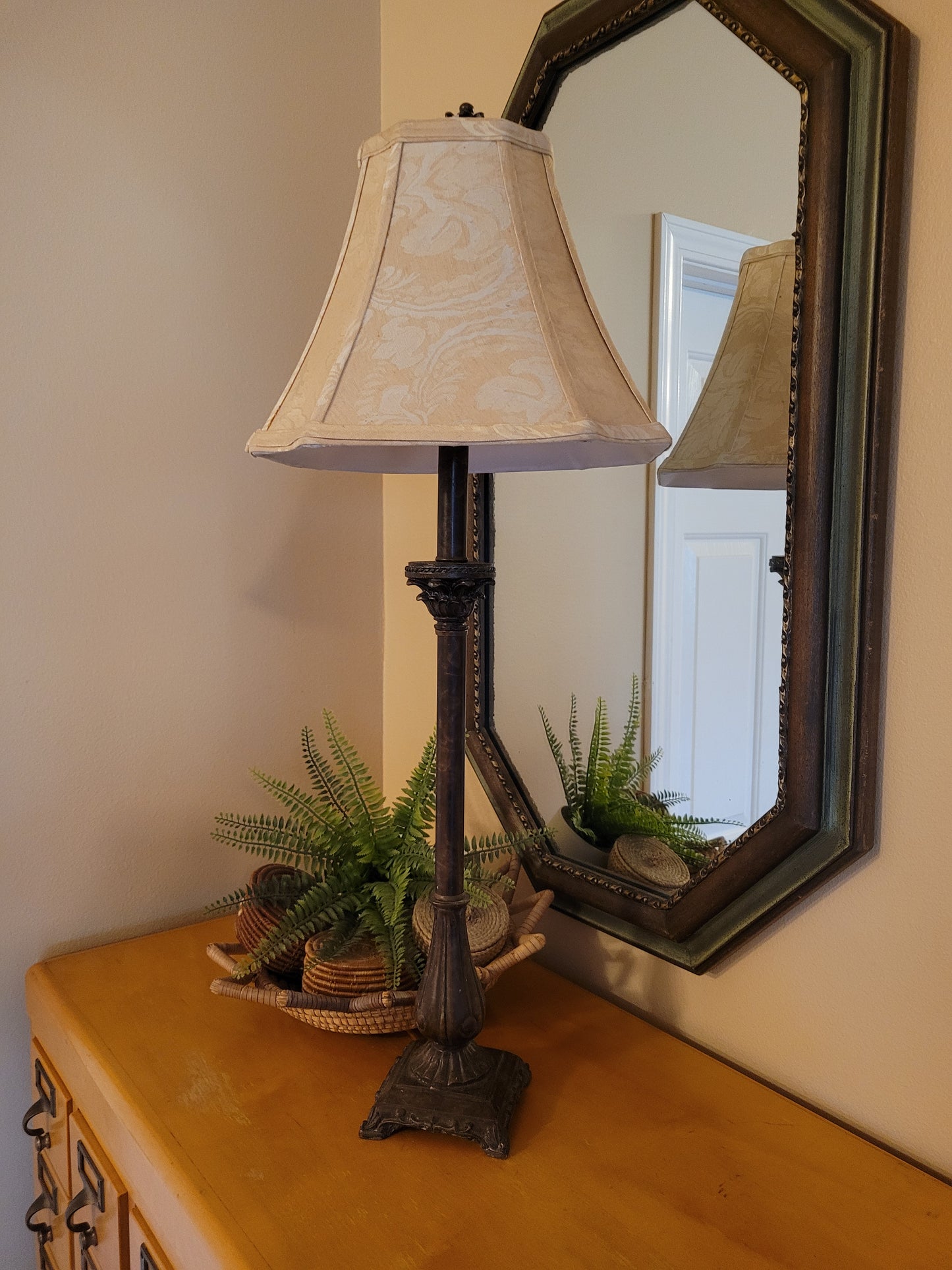 Vintage Candlestick Lamp with Brocade Shade