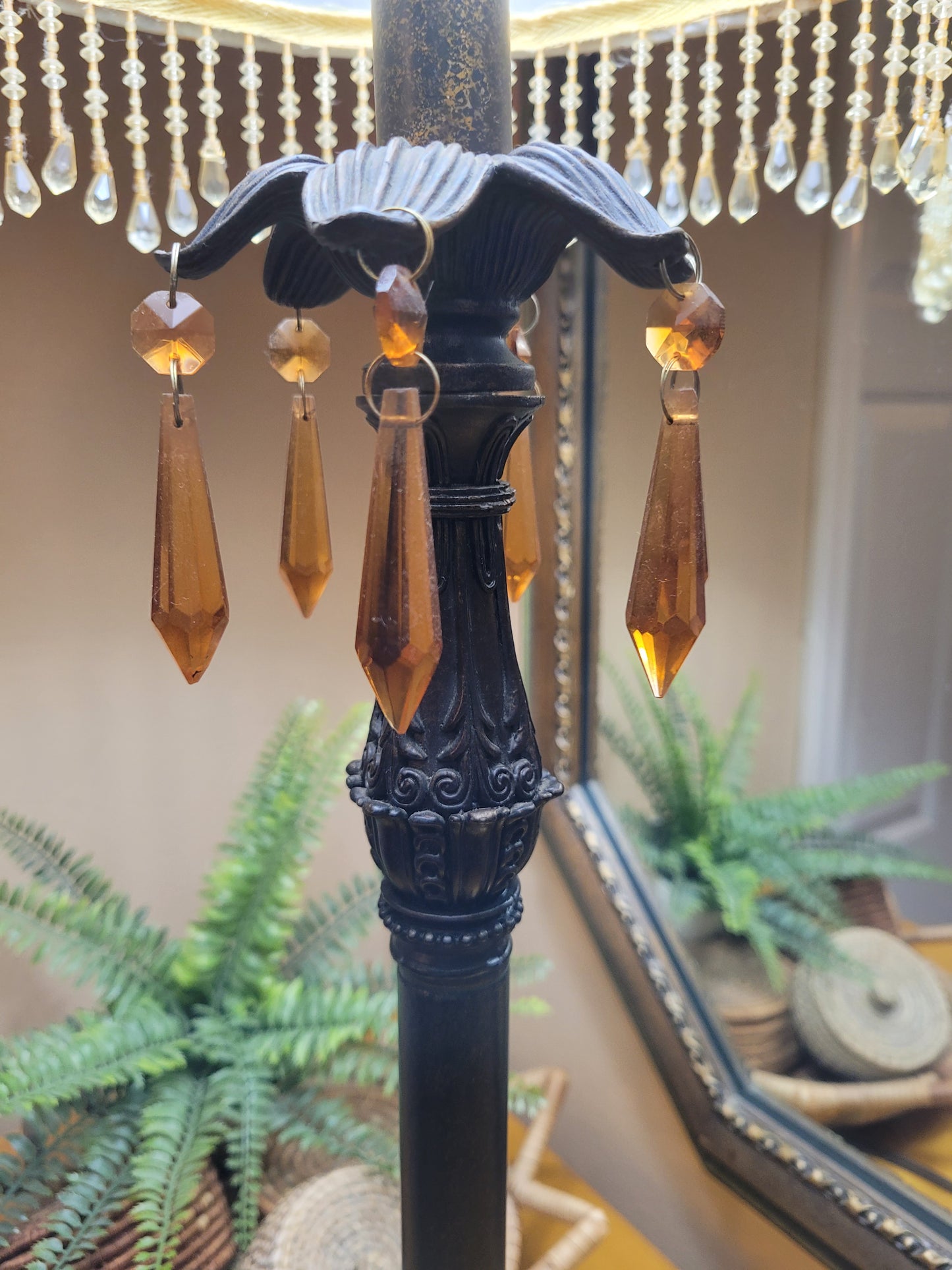 Vintage Candlestick Lamp with Beaded Shade