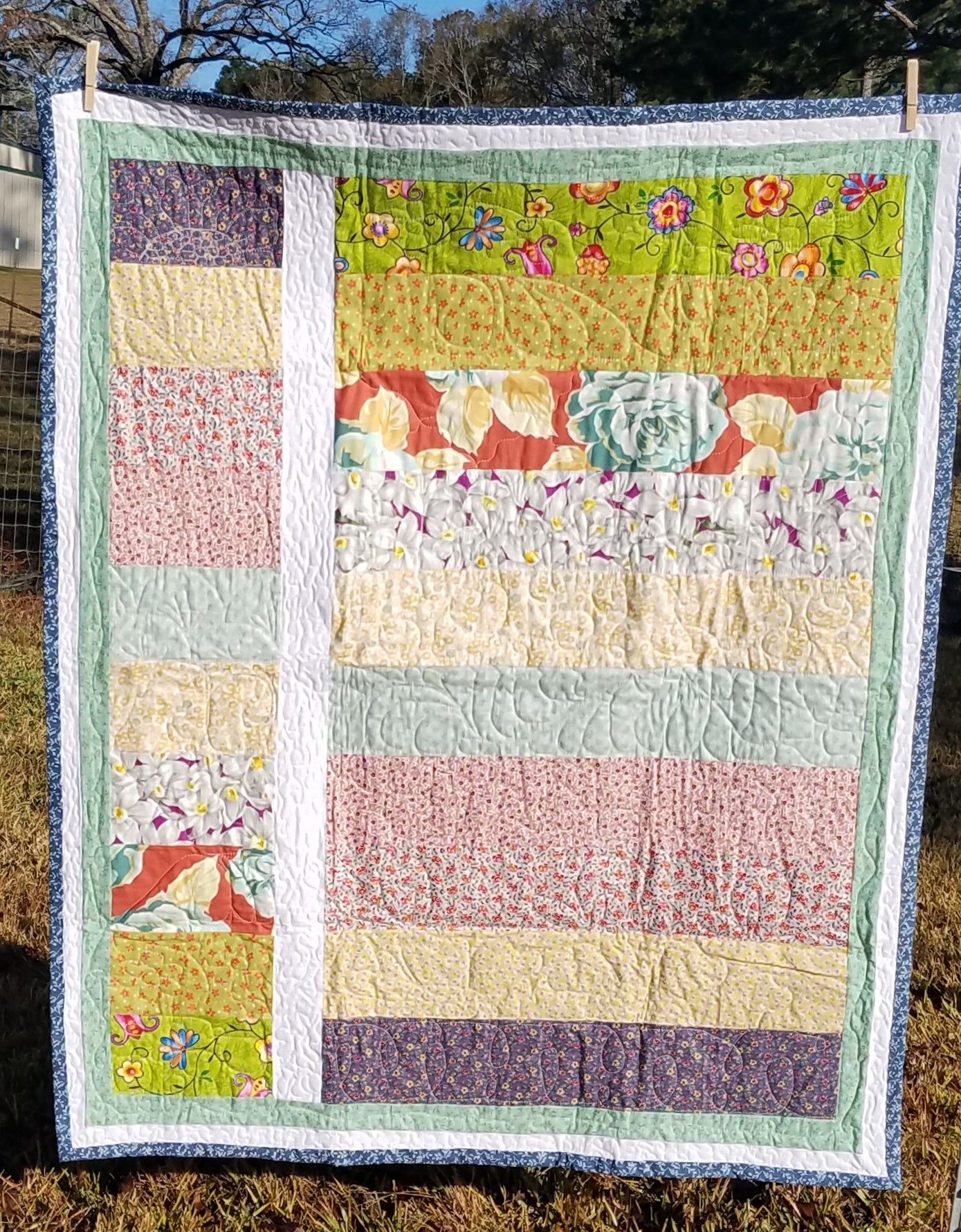 New! Floral Stripes Quilted Throw