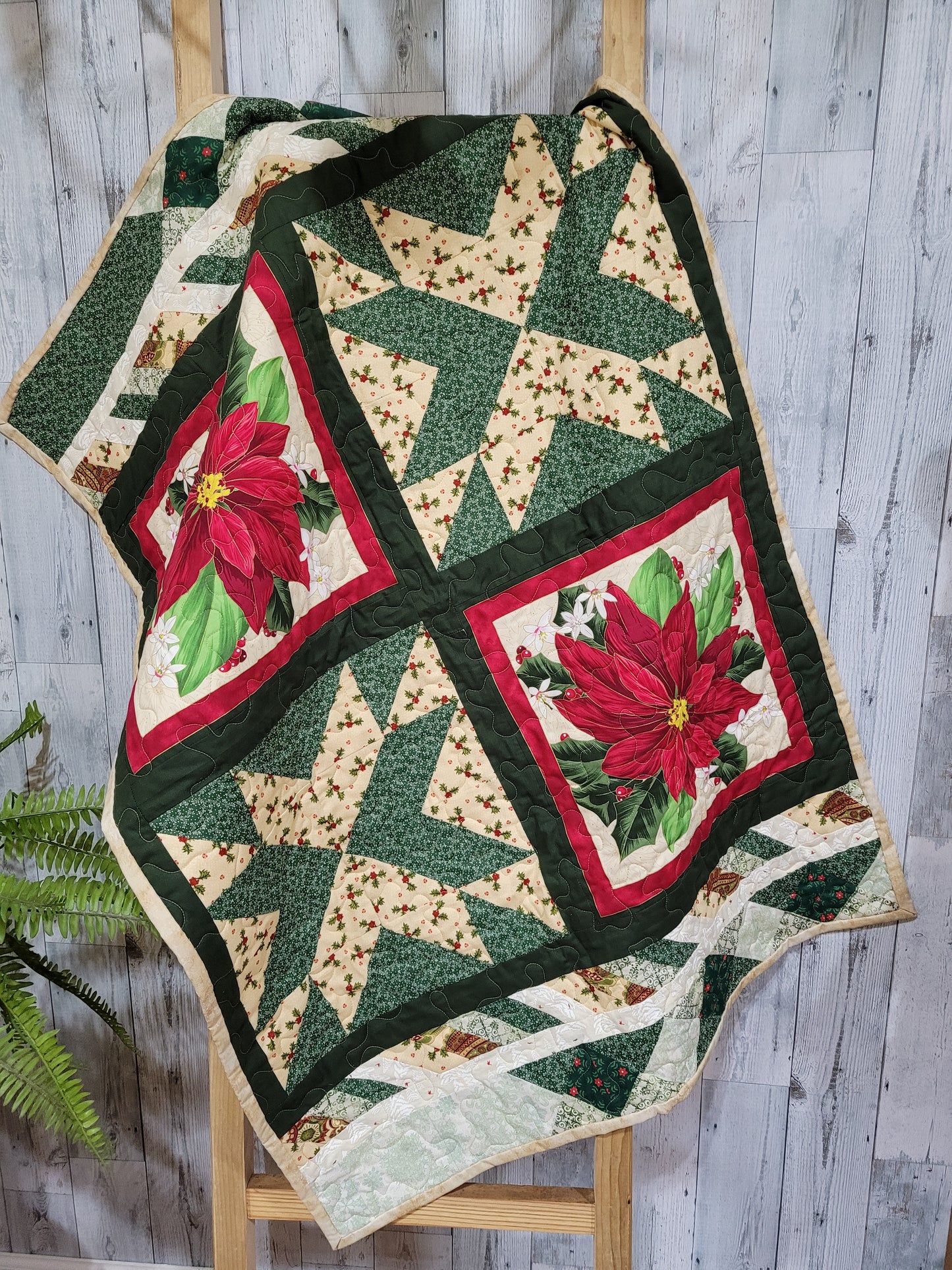 Patchwork Poinsettia Quilted Throw