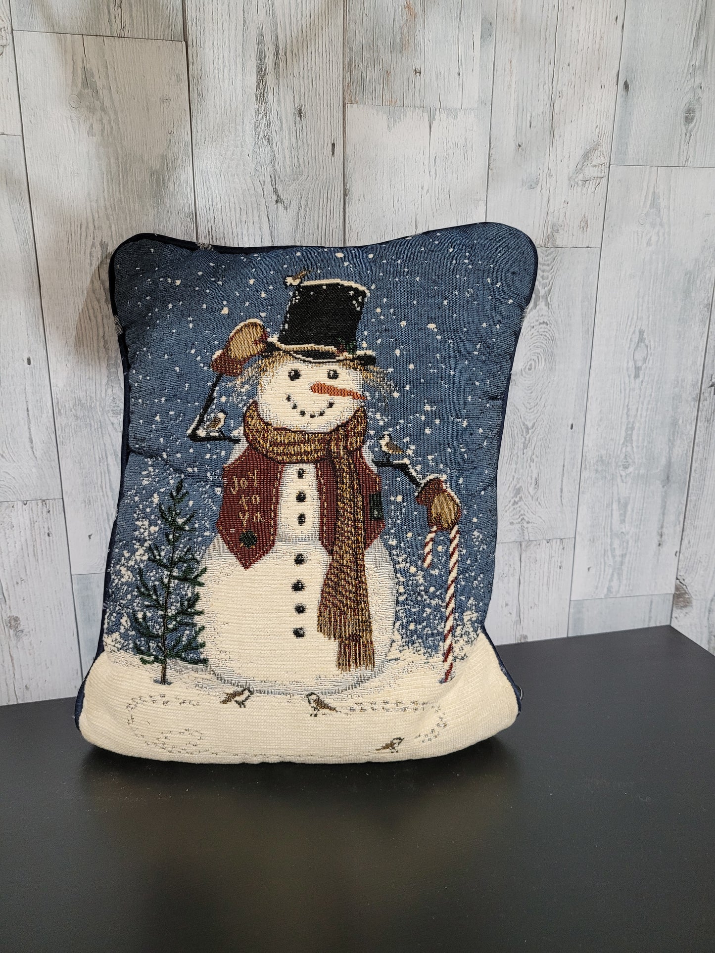 Vintage Tapestry Snow Man Pillow