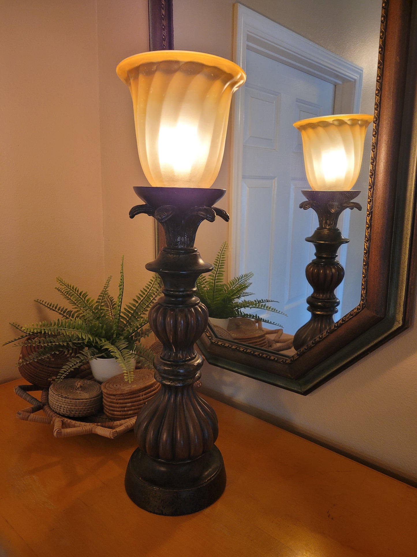 Vintage Candlestick Lamp With Glass Shade