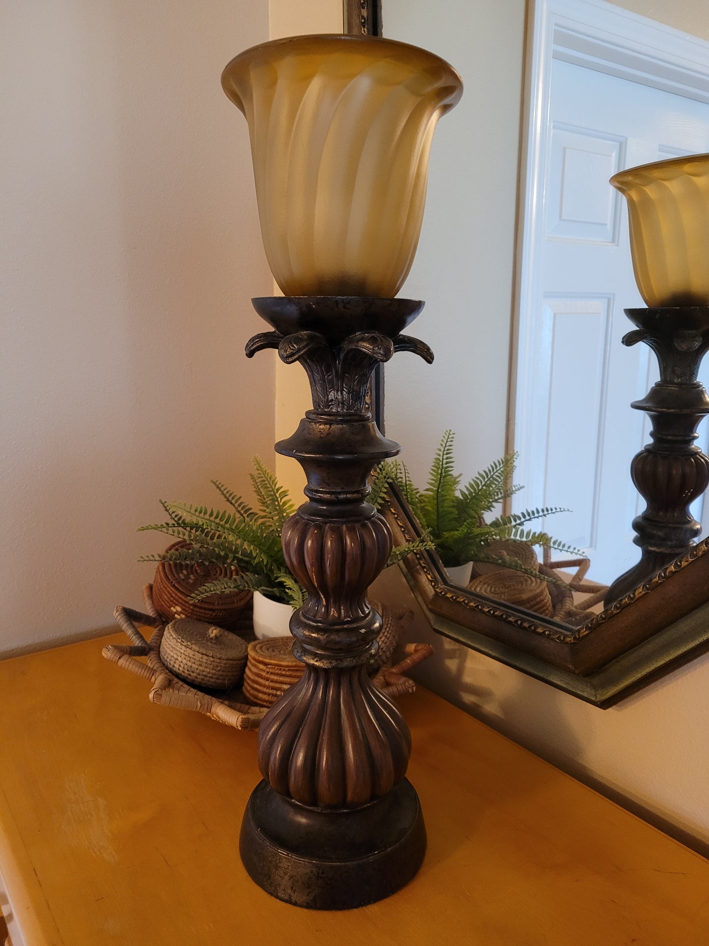 Vintage Candlestick Lamp With Glass Shade