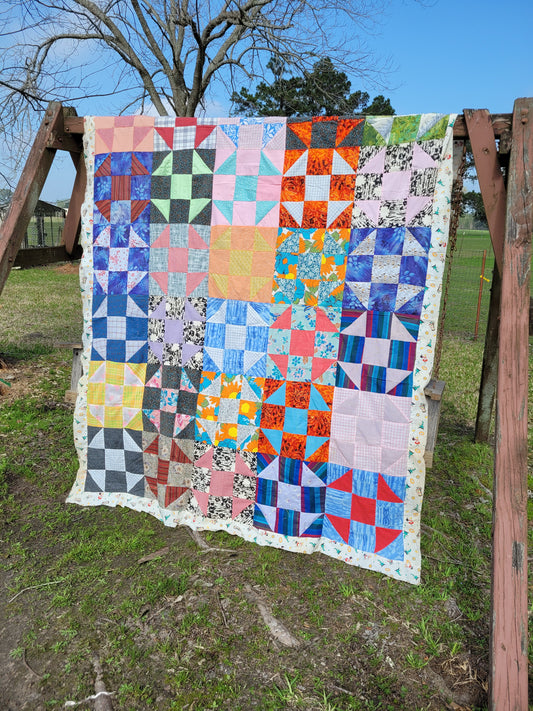 Vintage 60's Churn Dash Quilt Top