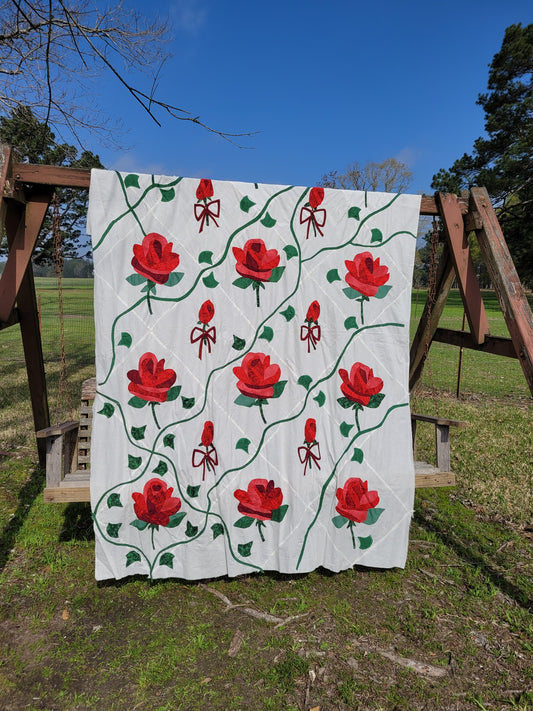 Vintage Appliqued Rose Quilt Top