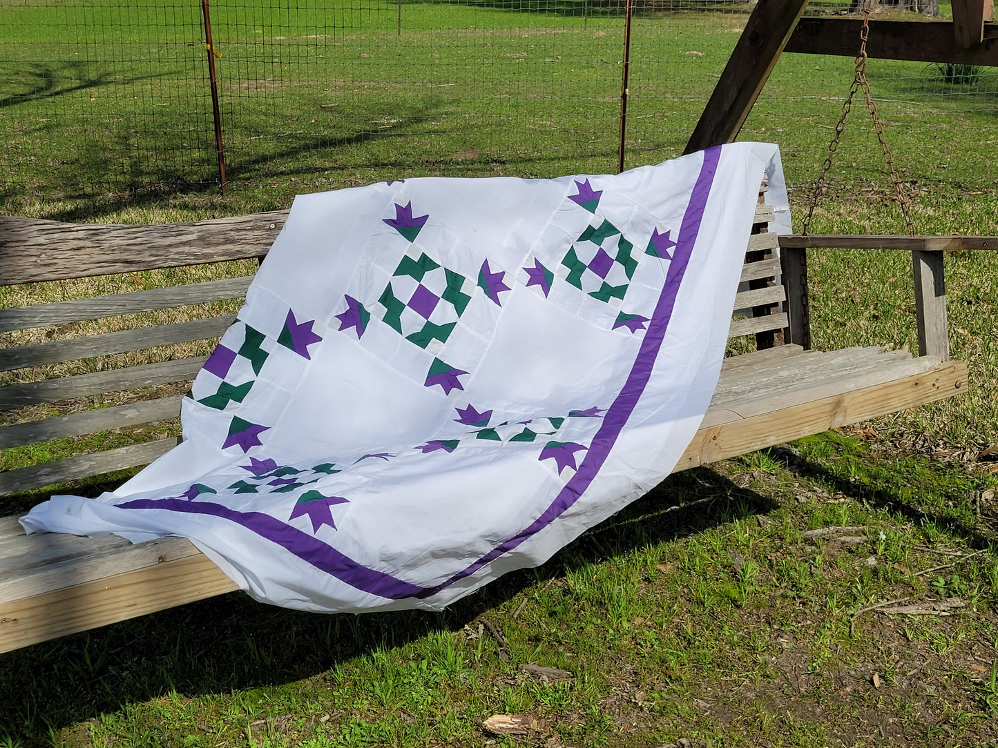 Vintage Quilt Top - Purple & Green Patchwork