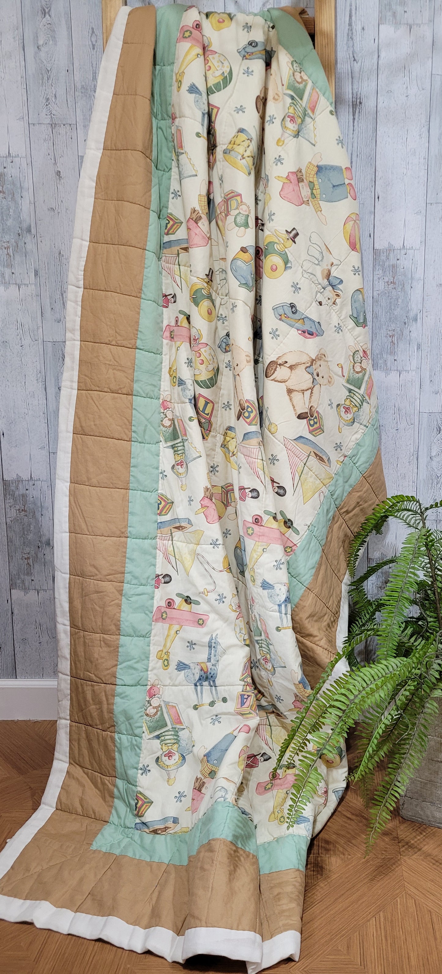 Vintage Hand-Quilted Antique Toys Quilt