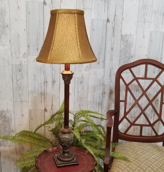 Vintage Antique Bronze Lamp with Teal Embossed Base