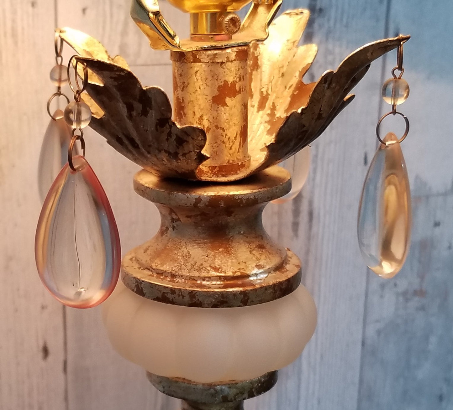 Vintage Lamp with Fluted Glass and Crystal Details