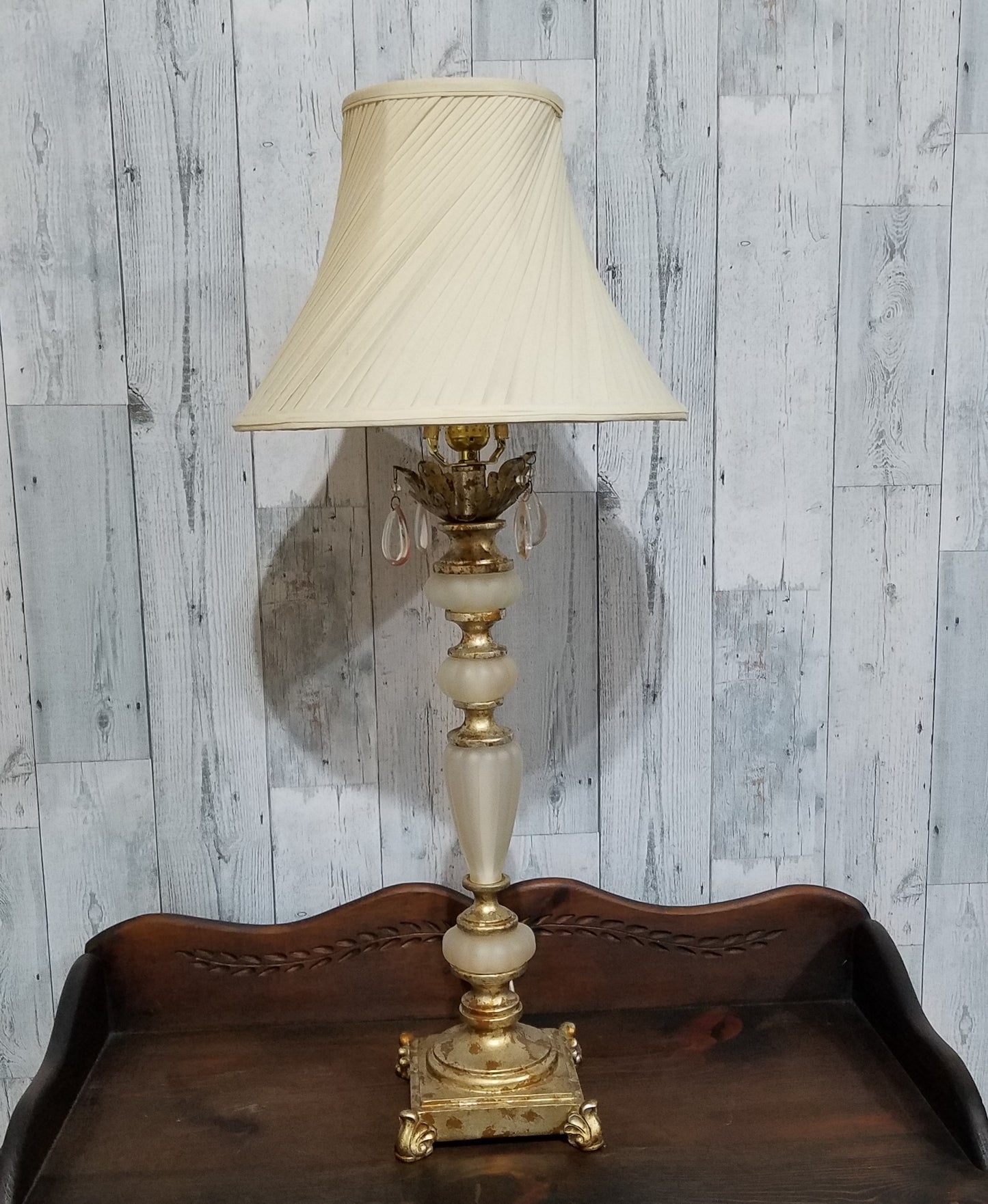 Vintage Lamp with Fluted Glass and Crystal Details