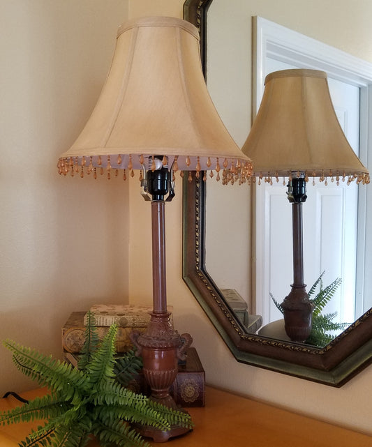 Candlestick Lamp with Beaded Shade