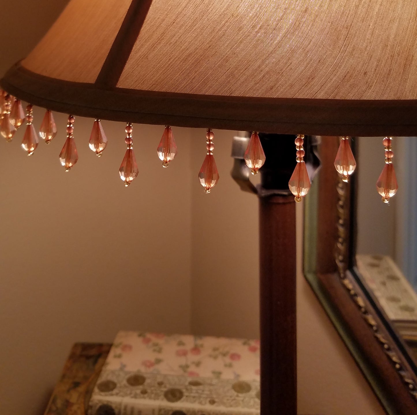 Candlestick Lamp with Beaded Shade