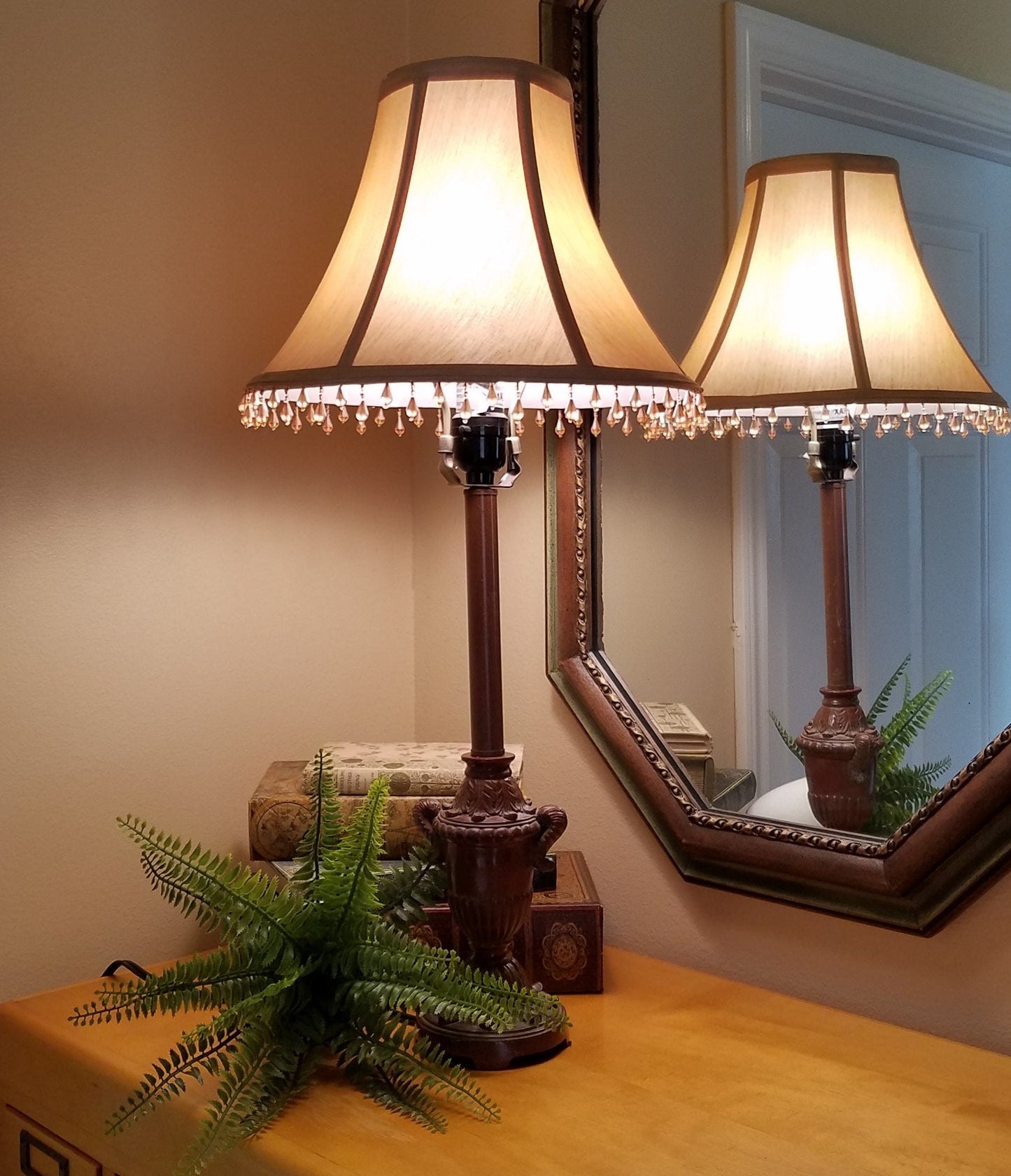 Candlestick Lamp with Beaded Shade