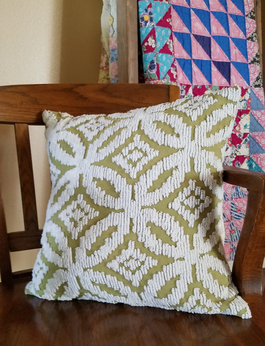 Vintage Avocado Green Chenille Pillows