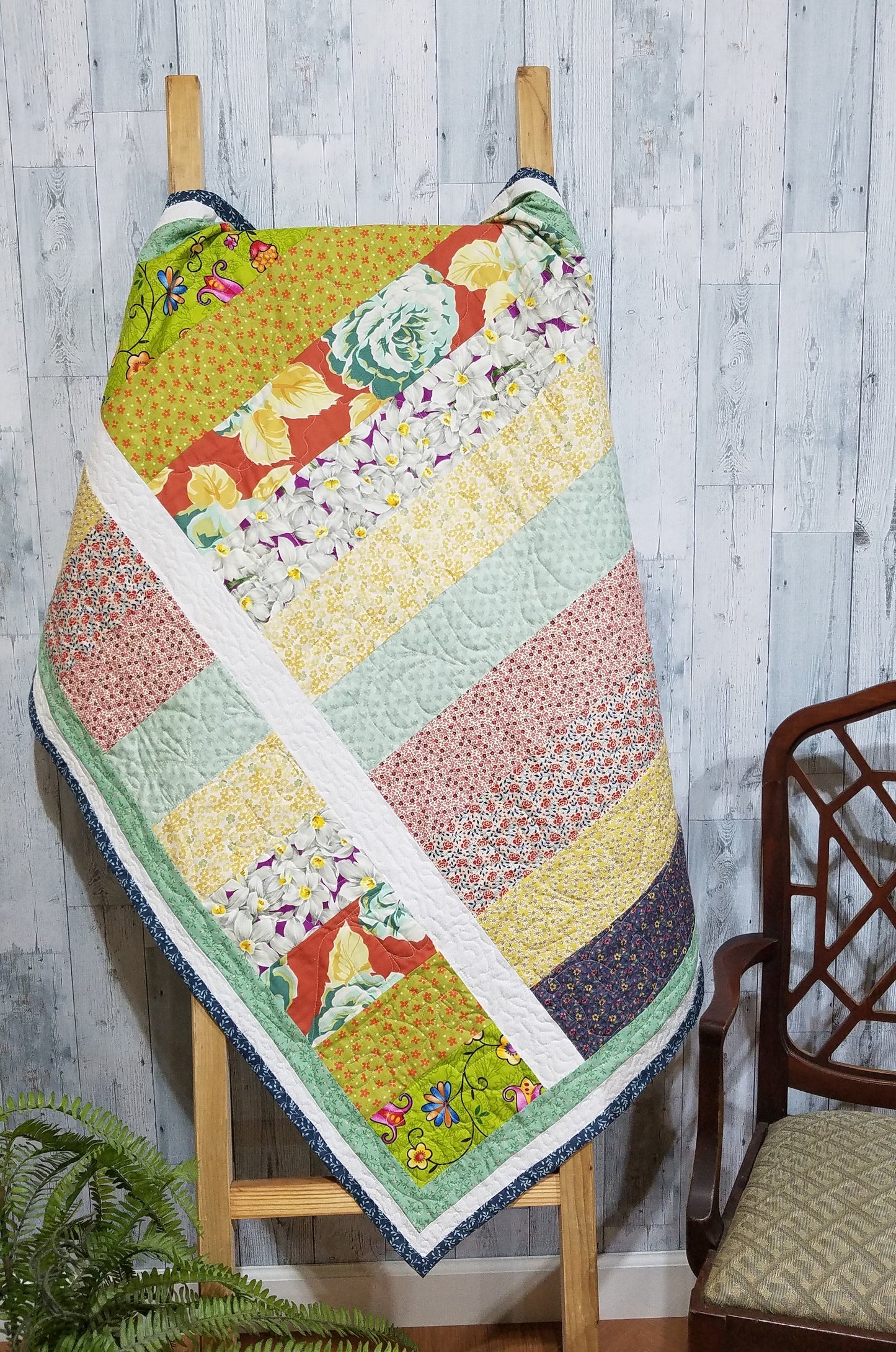 New! Floral Stripes Quilted Throw