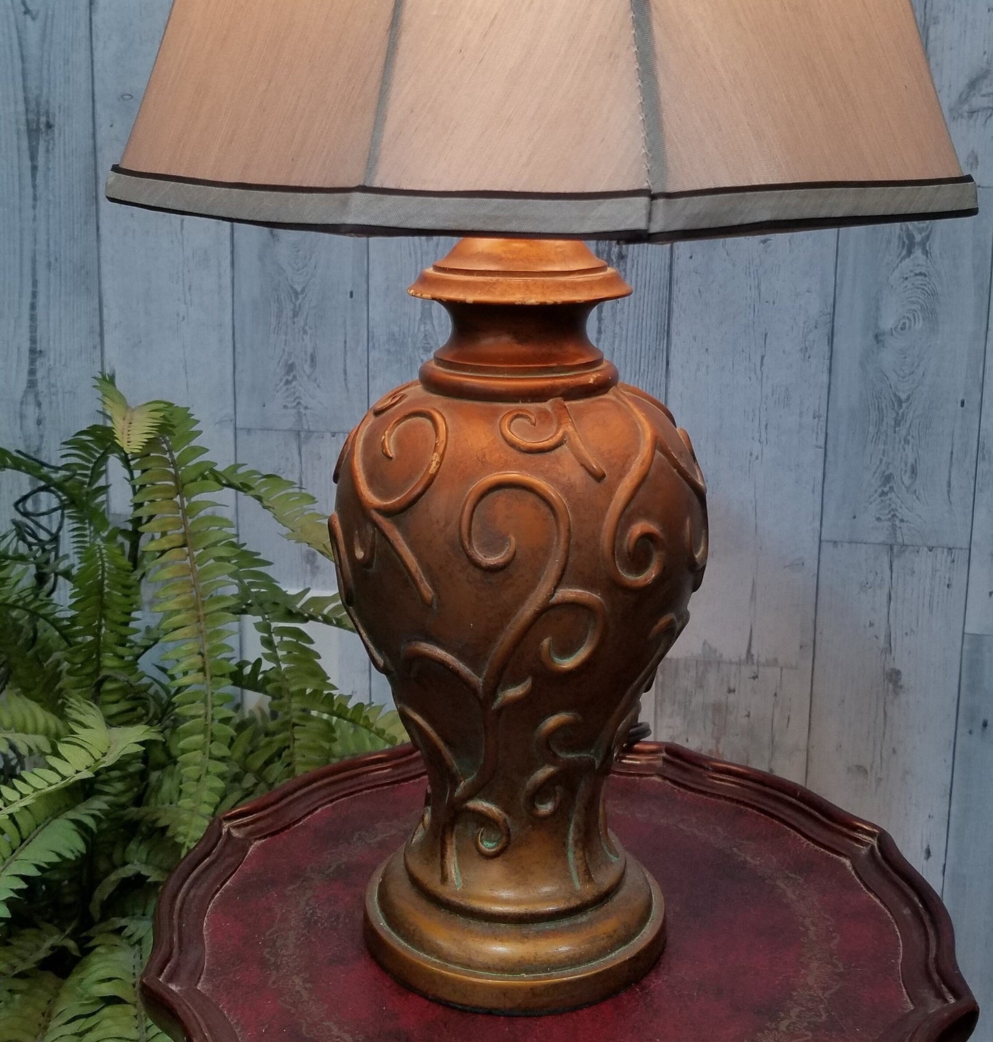 Vintage Copper Patina Embossed Lamp